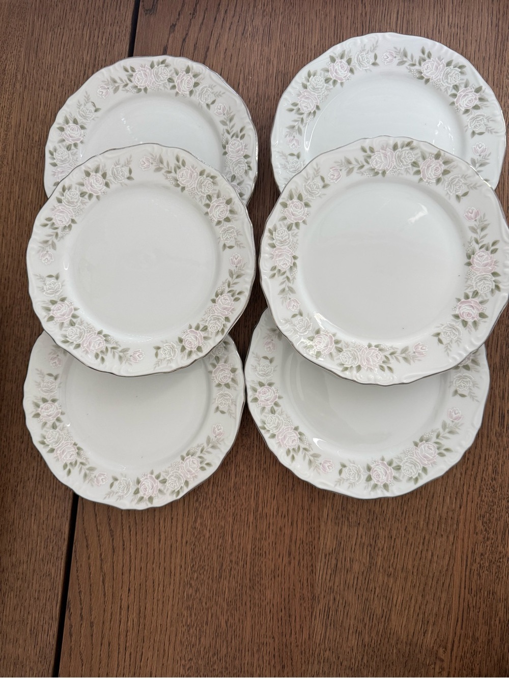 Sheffield Fine China Classic 501 6 Bread Plates - Pink & White Roses Silver Trim